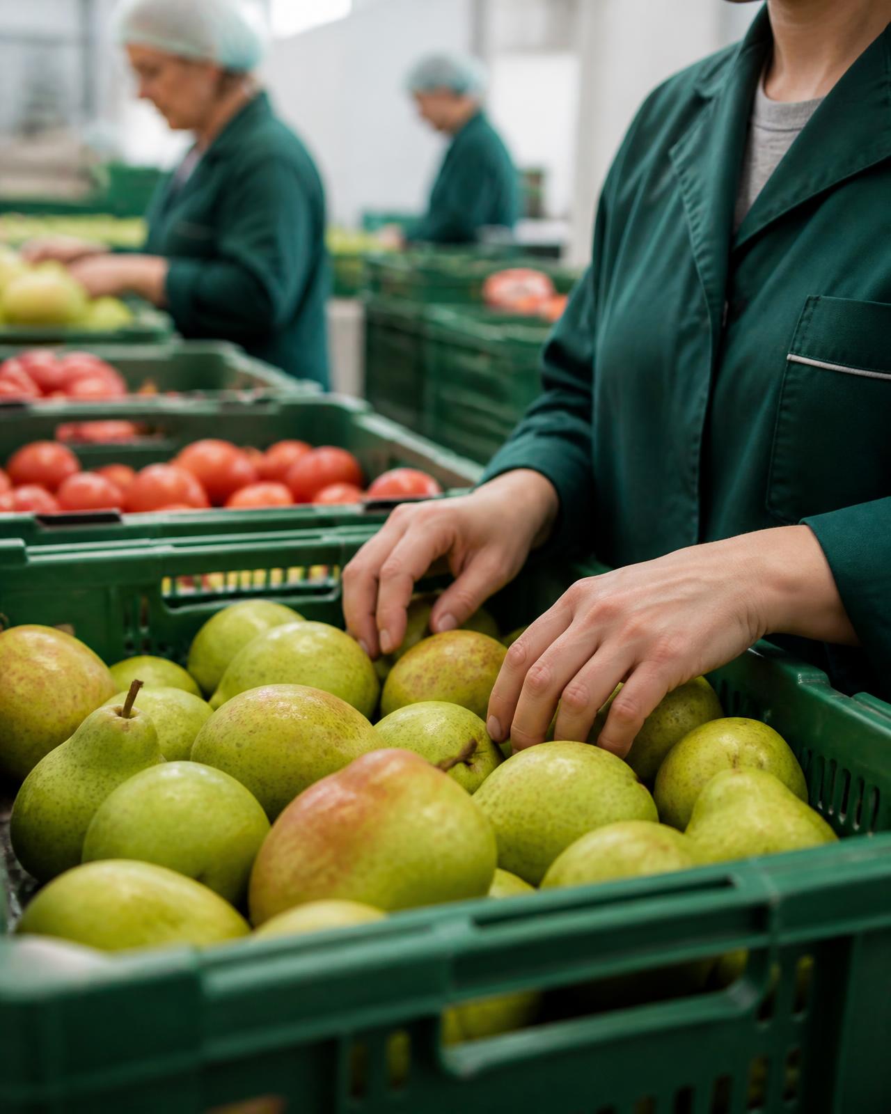Fresh produce being sorted and graded in a packing facility